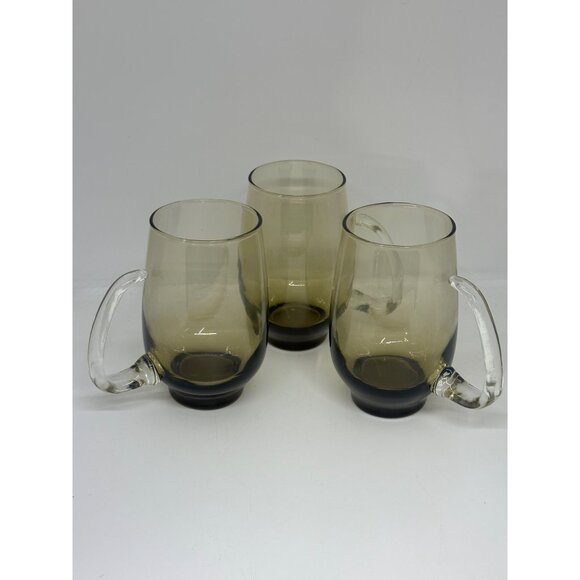 VTG Libbey Tempo Brown Tankard Mugs Set of 3 Smoke Glass Retro Bar 2.75"x5" - Picture 3 of 11